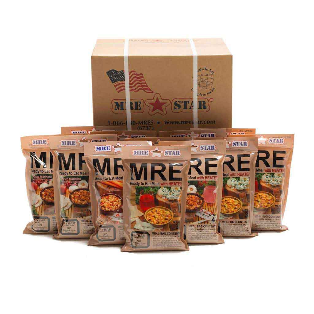 MRE Case Pack with Heaters (12 meals - 1,100 to 1,300 calories per meal)