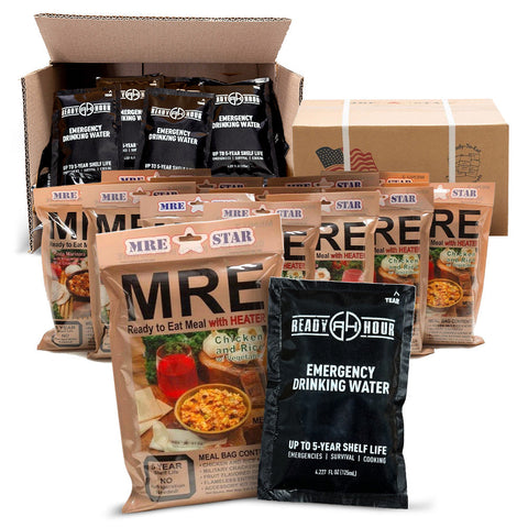 Bug-Out Bundle: MRE (12 meals) & Water (64 pouches) Cases