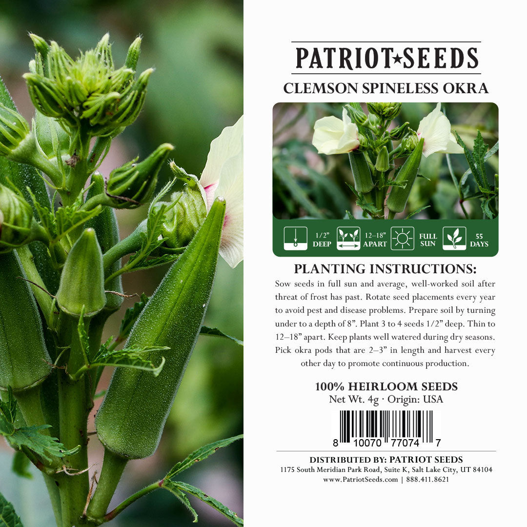 Heirloom Clemson Spineless Okra Seeds (4g) by Patriot Seeds